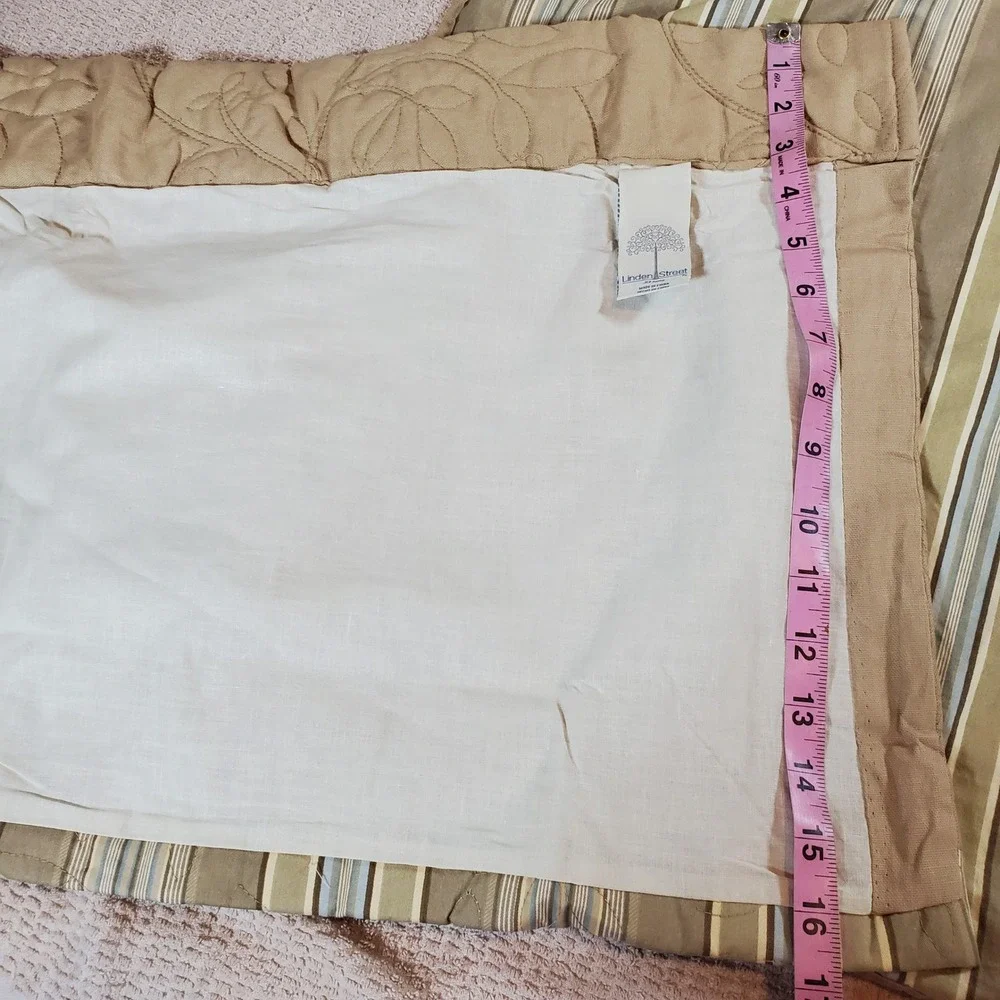 Linden Street Floral Striped Quilted Valance and standard sham Set Sage Tan